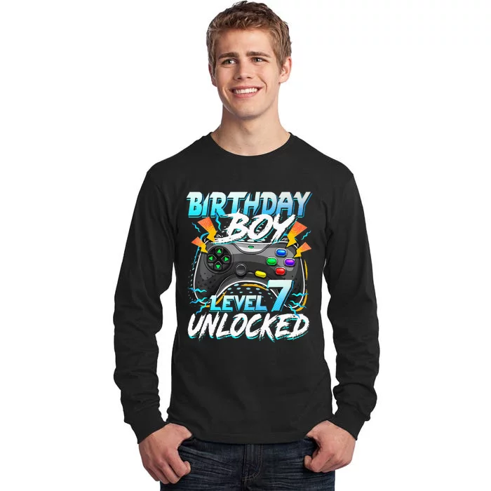 Birthday Boy Level 7 Unlocked Video Game Birthday Party Tall Long Sleeve T-Shirt