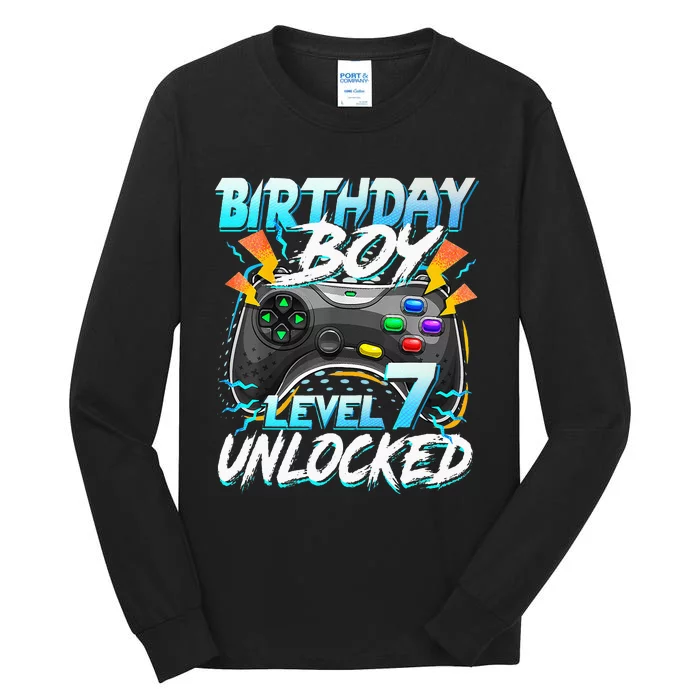 Birthday Boy Level 7 Unlocked Video Game Birthday Party Tall Long Sleeve T-Shirt