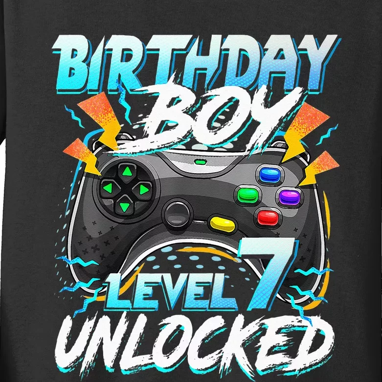 Birthday Boy Level 7 Unlocked Video Game Birthday Party Kids Long Sleeve Shirt