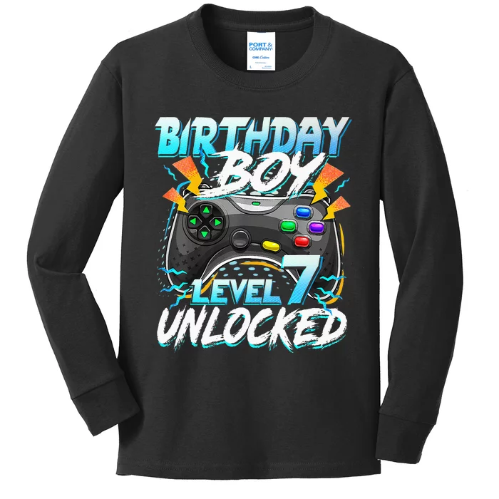 Birthday Boy Level 7 Unlocked Video Game Birthday Party Kids Long Sleeve Shirt