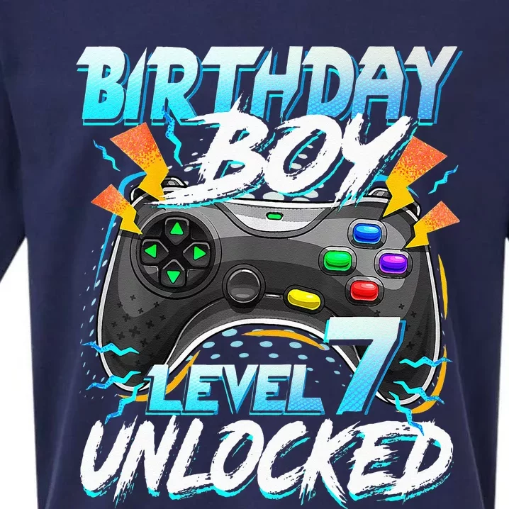 Birthday Boy Level 7 Unlocked Video Game Birthday Party Sueded Cloud Jersey T-Shirt