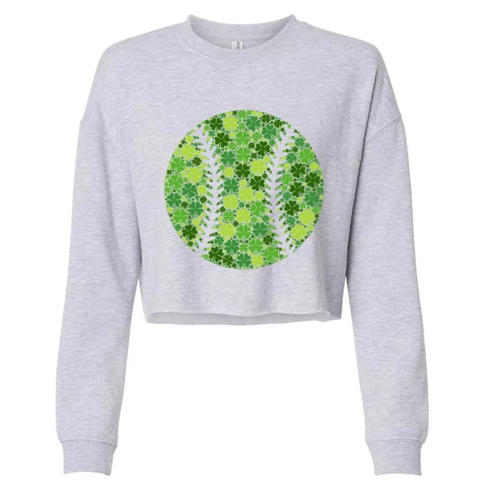 Baseball Ball Lucky Green Shamrock Clover Gift St Patricks Day Gift Cropped Pullover Crew