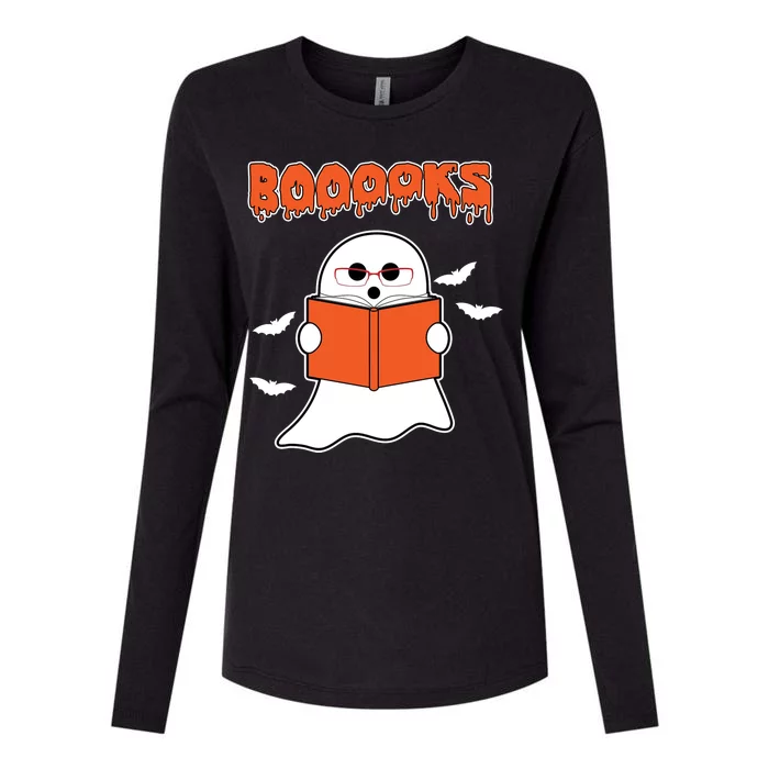 Booooks Book Lover Halloween Ghost Boo Womens Cotton Relaxed Long Sleeve T-Shirt