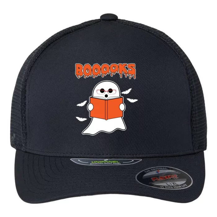 Booooks Book Lover Halloween Ghost Boo Flexfit Unipanel Trucker Cap