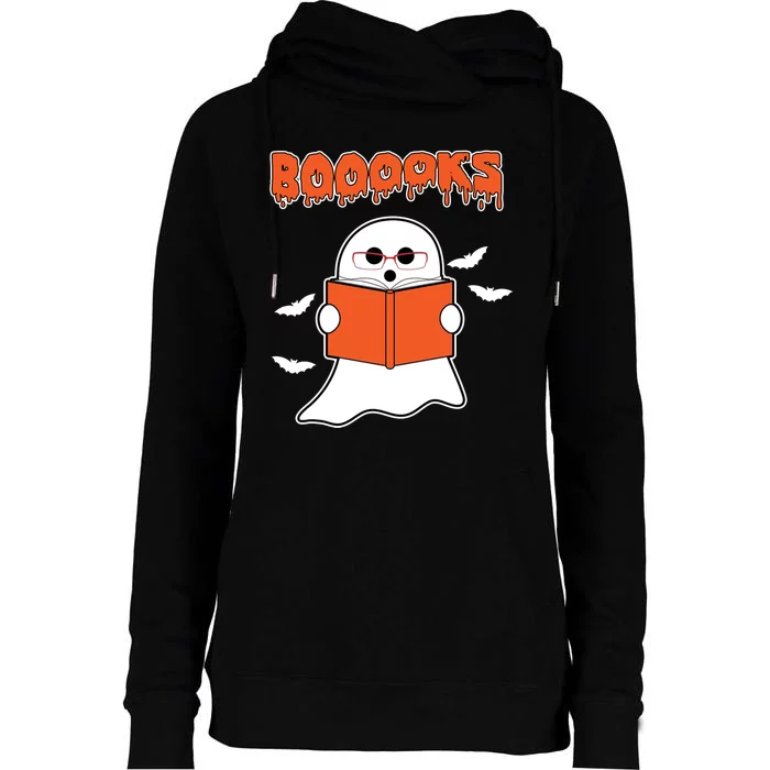 Booooks Book Lover Halloween Ghost Boo Womens Funnel Neck Pullover Hood