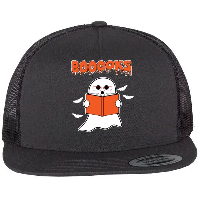 Booooks Book Lover Halloween Ghost Boo Flat Bill Trucker Hat