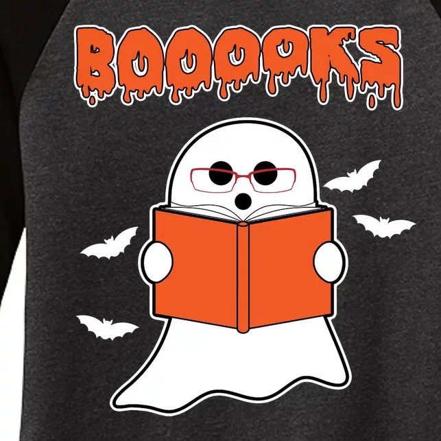 Booooks Book Lover Halloween Ghost Boo Women's Tri-Blend 3/4-Sleeve Raglan Shirt