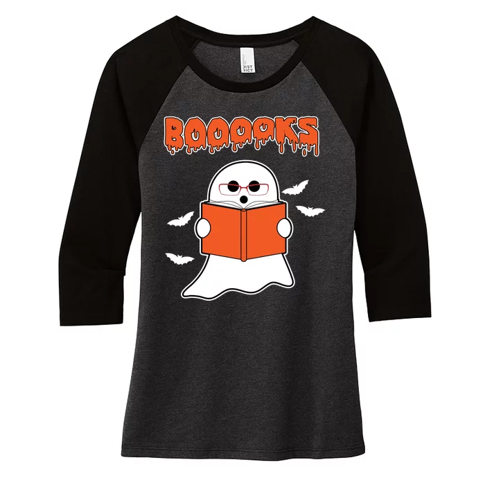 Booooks Book Lover Halloween Ghost Boo Women's Tri-Blend 3/4-Sleeve Raglan Shirt