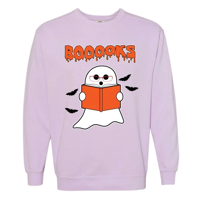 Booooks Book Lover Halloween Ghost Boo Garment-Dyed Sweatshirt