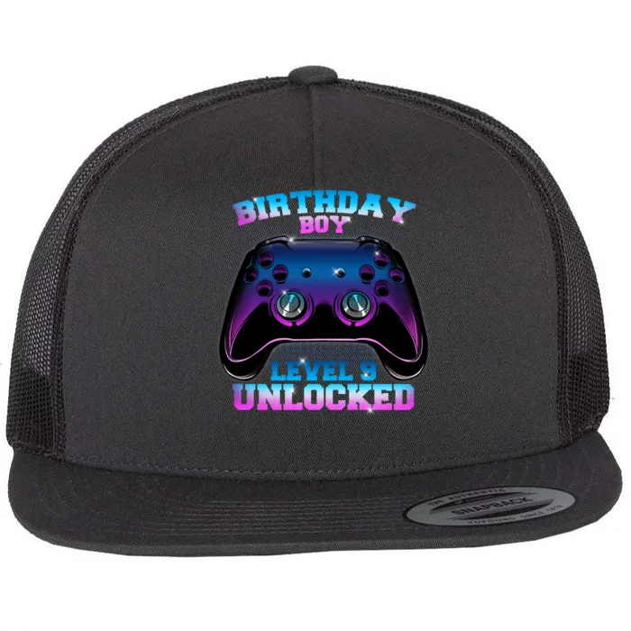 Birthday Boy Level 9 Unlocked Birthday Gift Flat Bill Trucker Hat