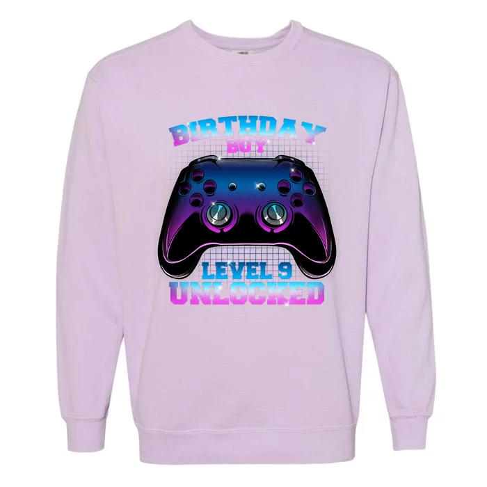 Birthday Boy Level 9 Unlocked Birthday Gift Garment-Dyed Sweatshirt