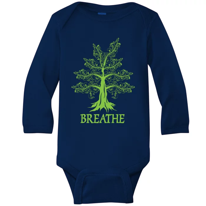 Breathe Breath Life Breathing Meditation Yoga Inhale Exhale Gift Baby Long Sleeve Bodysuit