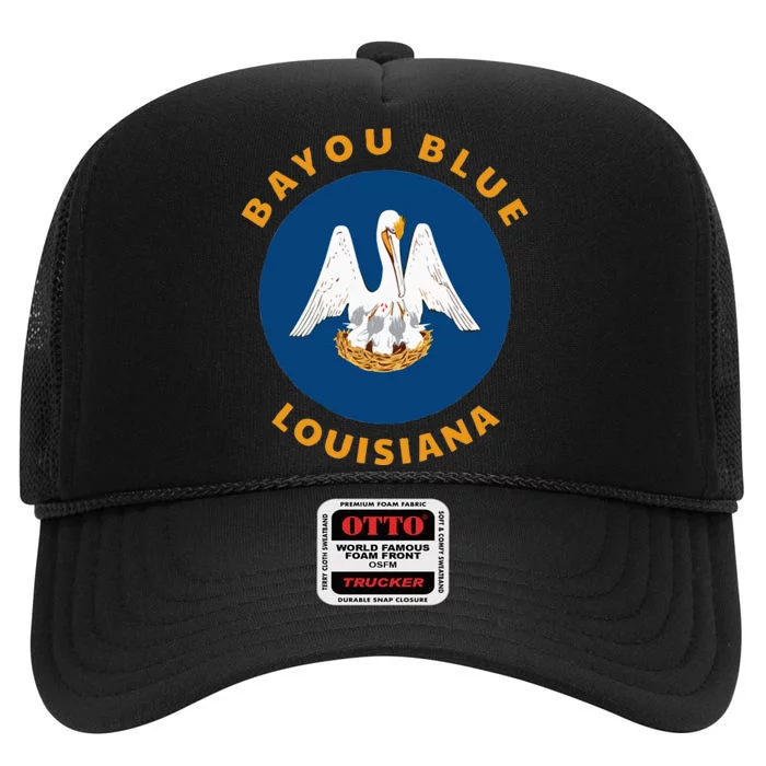 Bayou Blue Louisiana LA Flag Badge Roundlet Souvenir High Crown Mesh Trucker Hat