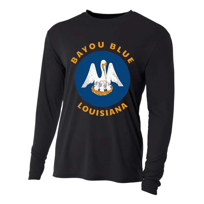 Bayou Blue Louisiana LA Flag Badge Roundlet Souvenir Cooling Performance Long Sleeve Crew