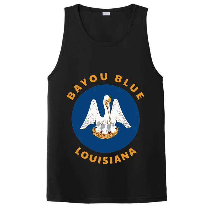 Bayou Blue Louisiana LA Flag Badge Roundlet Souvenir Performance Tank