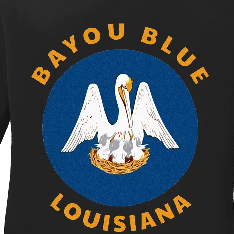 Bayou Blue Louisiana LA Flag Badge Roundlet Souvenir Ladies Long Sleeve Shirt