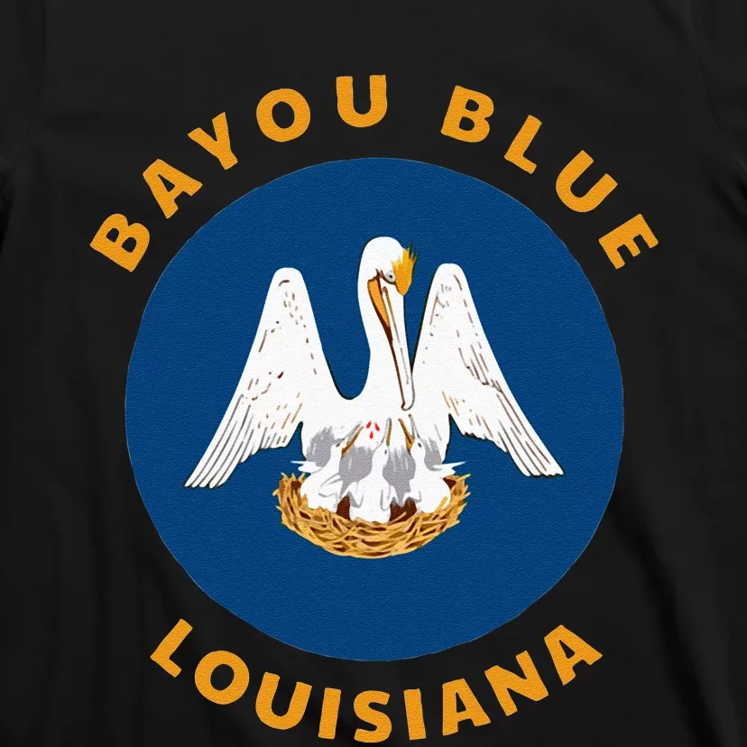 Bayou Blue Louisiana LA Flag Badge Roundlet Souvenir T-Shirt