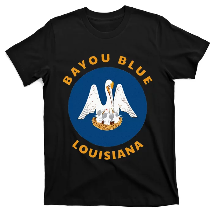 Bayou Blue Louisiana LA Flag Badge Roundlet Souvenir T-Shirt