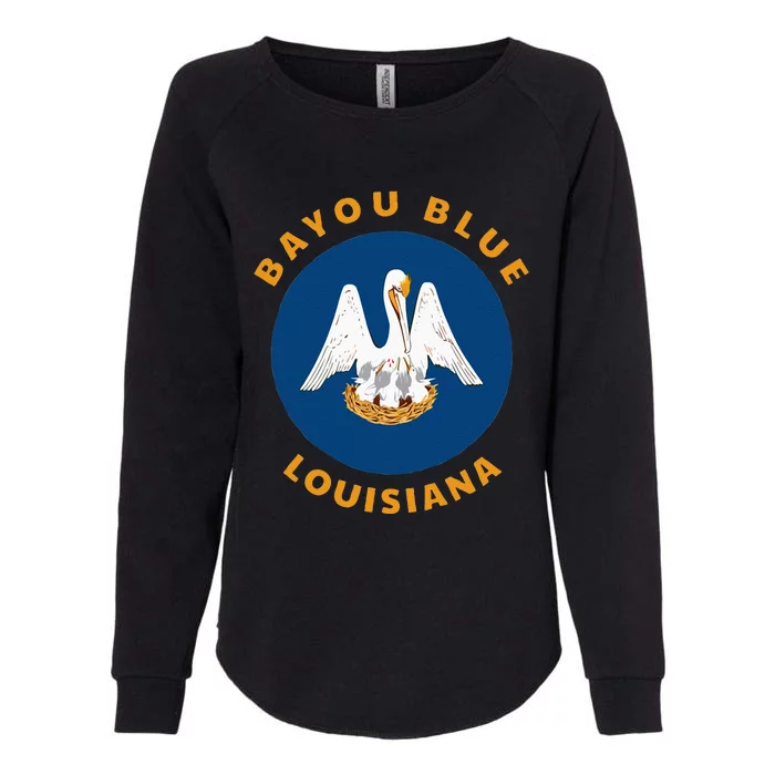 Bayou Blue Louisiana LA Flag Badge Roundlet Souvenir Womens California Wash Sweatshirt