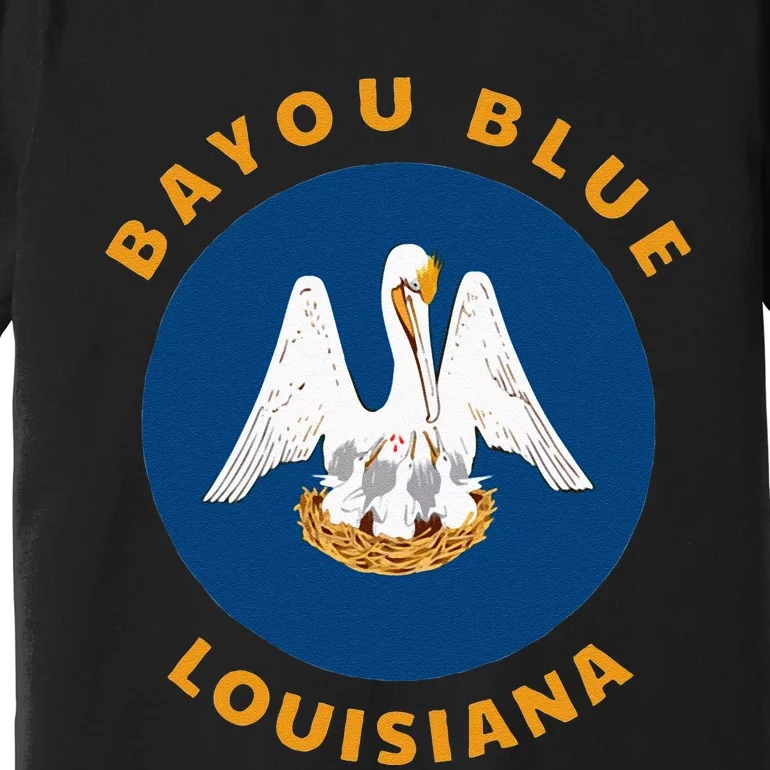 Bayou Blue Louisiana LA Flag Badge Roundlet Souvenir Premium T-Shirt