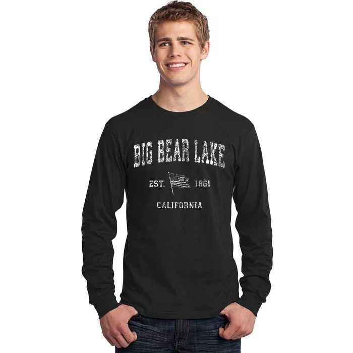 Big Bear Lake California Ca Vintage Us Flag Tall Long Sleeve T-Shirt