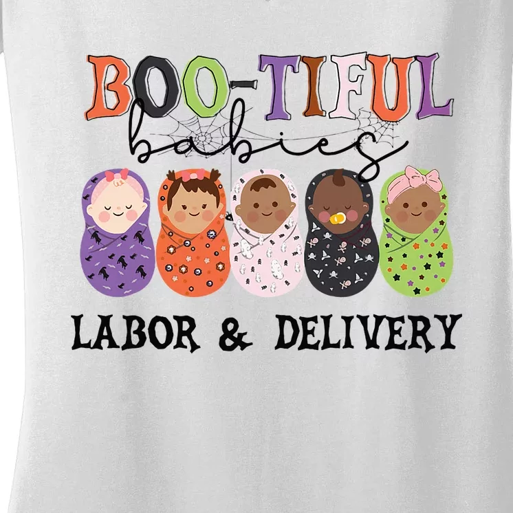 Bootiful Babies Labor And Delivery Nurse Halloween Party Women's V-Neck T-Shirt