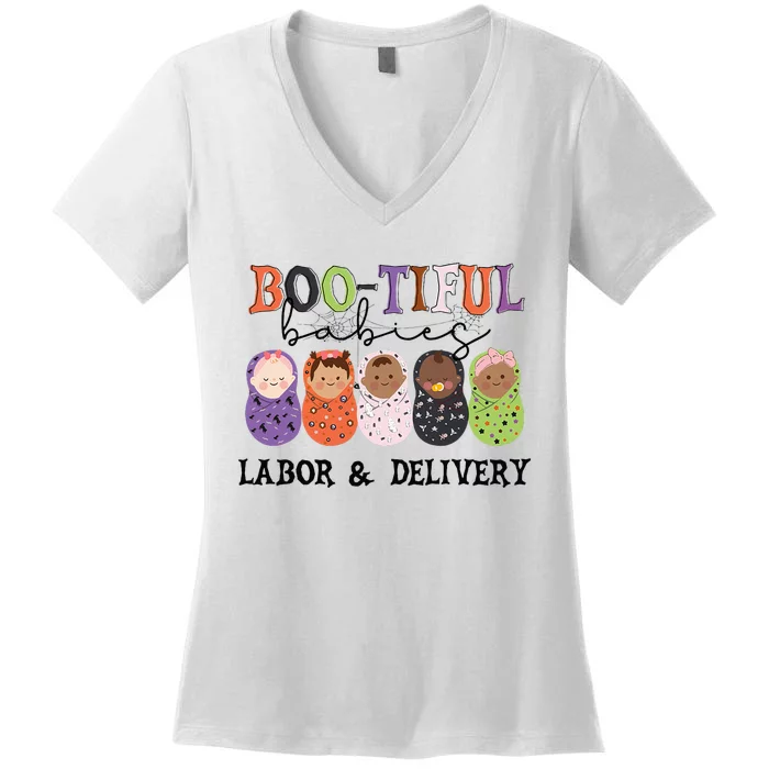 Bootiful Babies Labor And Delivery Nurse Halloween Party Women's V-Neck T-Shirt