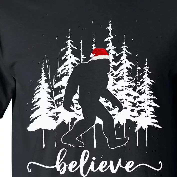 Believe Bigfoot Light Santa Squatch Christmas Tree Pajamas Tall T-Shirt