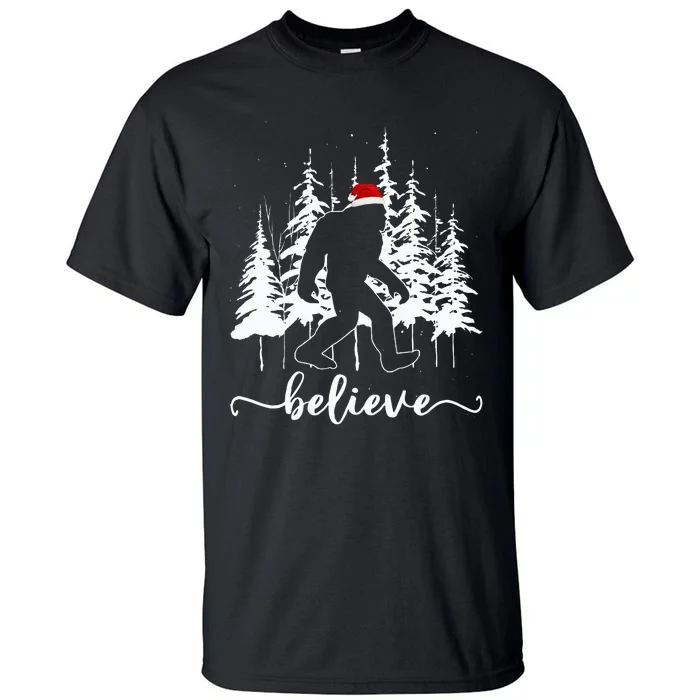 Believe Bigfoot Light Santa Squatch Christmas Tree Pajamas Tall T-Shirt