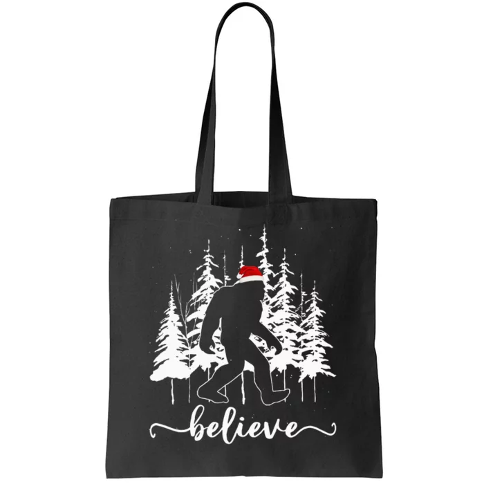 Believe Bigfoot Light Santa Squatch Christmas Tree Pajamas Tote Bag