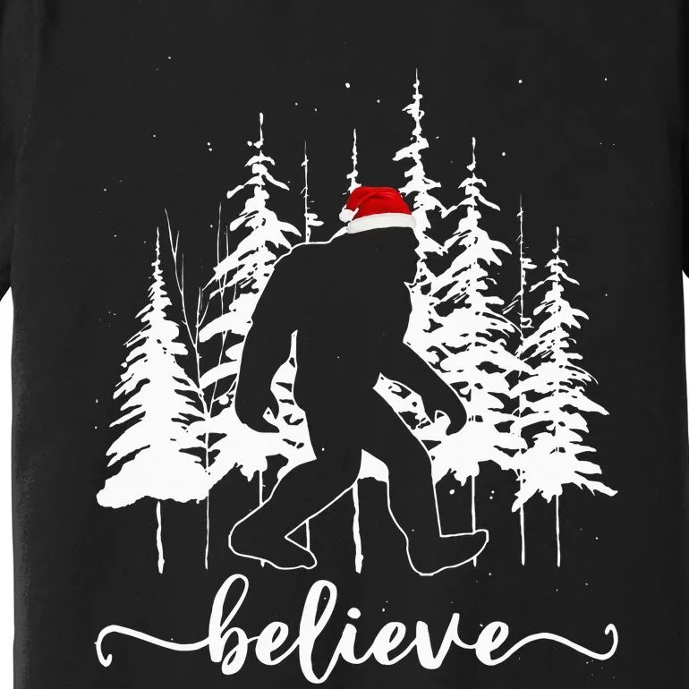 Believe Bigfoot Light Santa Squatch Christmas Tree Pajamas Premium T-Shirt