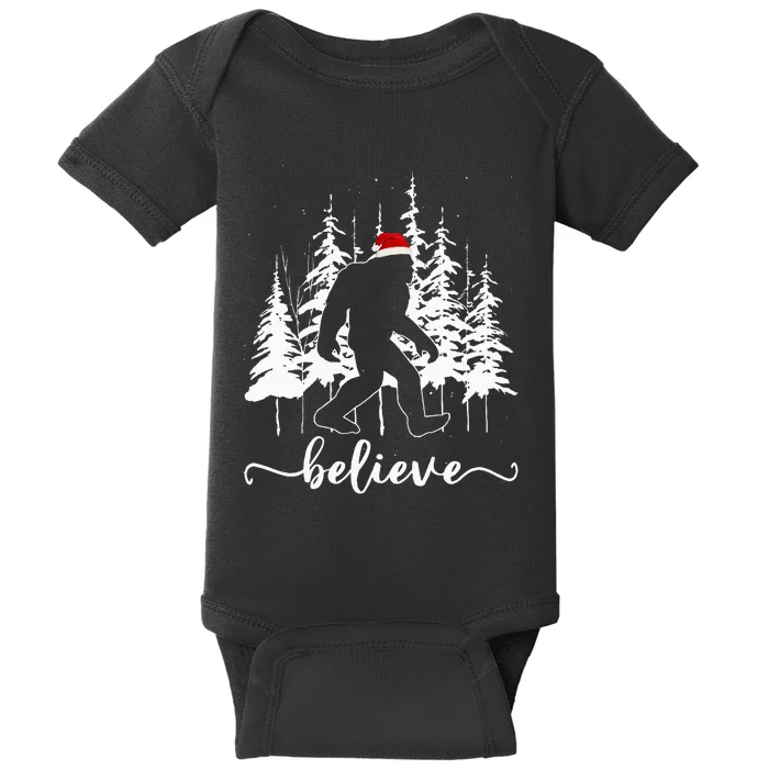 Believe Bigfoot Light Santa Squatch Christmas Tree Pajamas Baby Bodysuit