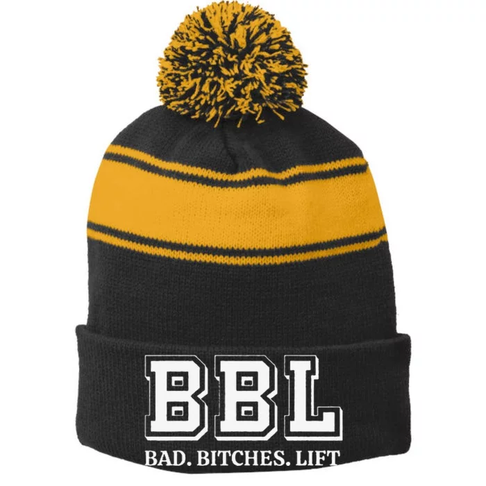 Bad Bitches Lift Stripe Pom Pom Beanie