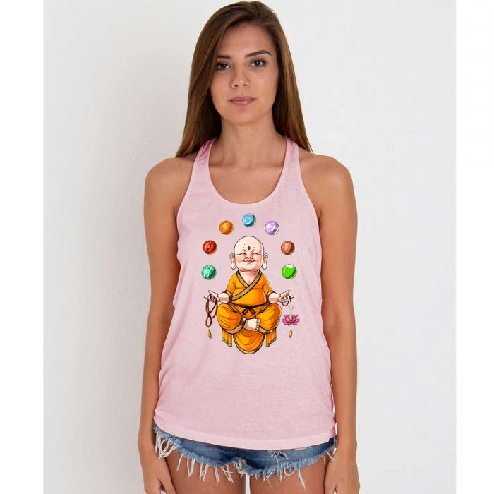 Baby Buddha Meditation Zen Yoga Spiritual Buddhist Buddhism Women's Knotted Racerback Tank