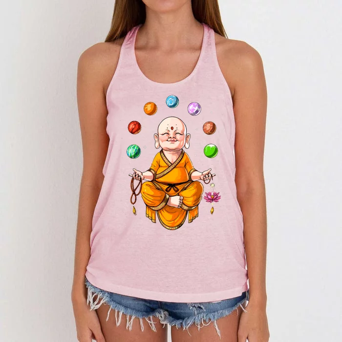 Baby Buddha Meditation Zen Yoga Spiritual Buddhist Buddhism Women's Knotted Racerback Tank