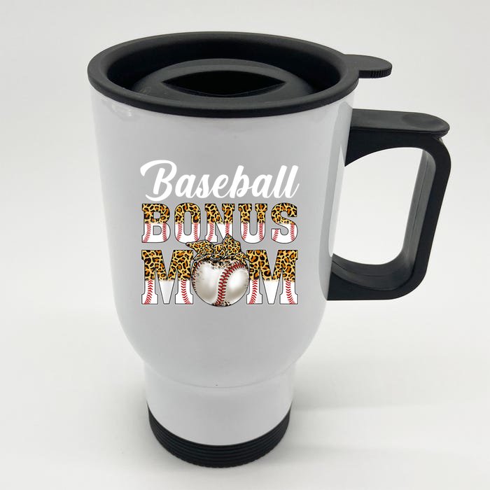 Baseball Bonus Mom Game Day Leopard Baseball Mothers Day Front & Back Stainless Steel Travel Mug