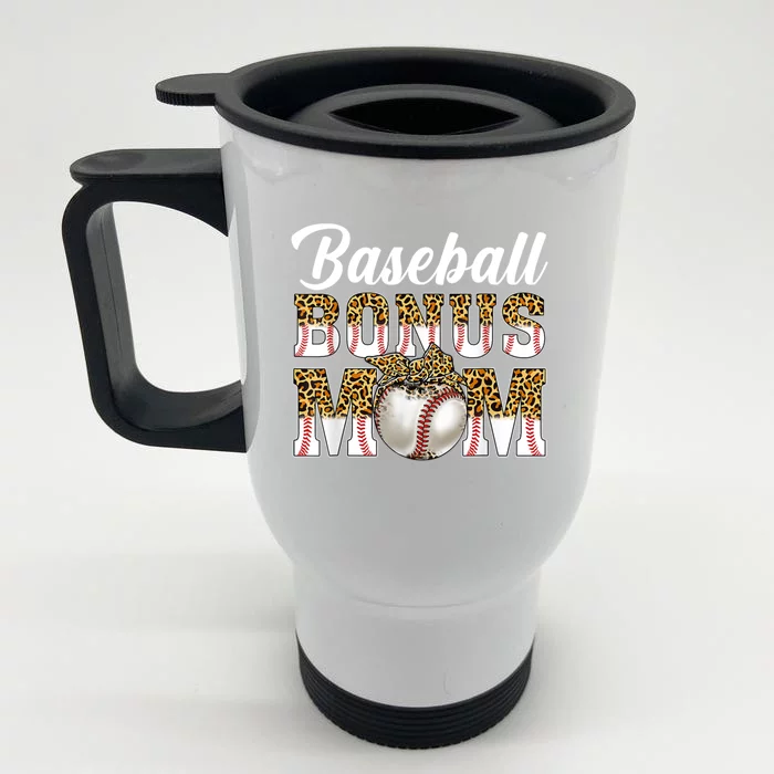 Baseball Bonus Mom Game Day Leopard Baseball Mothers Day Front & Back Stainless Steel Travel Mug