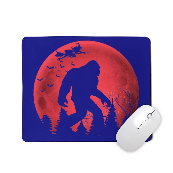 Bigfoot Blood Moon Full Moon On Halloween And Flying Witch Mousepad