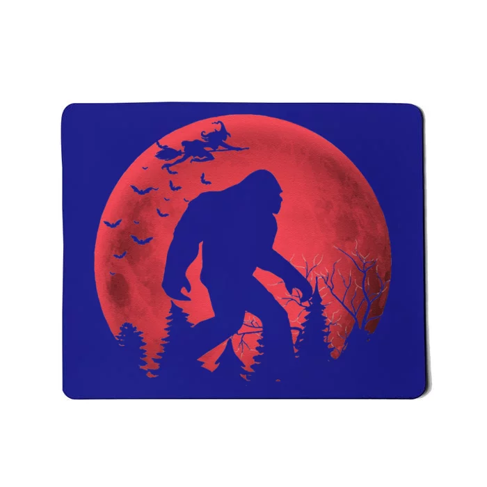 Bigfoot Blood Moon Full Moon On Halloween And Flying Witch Mousepad