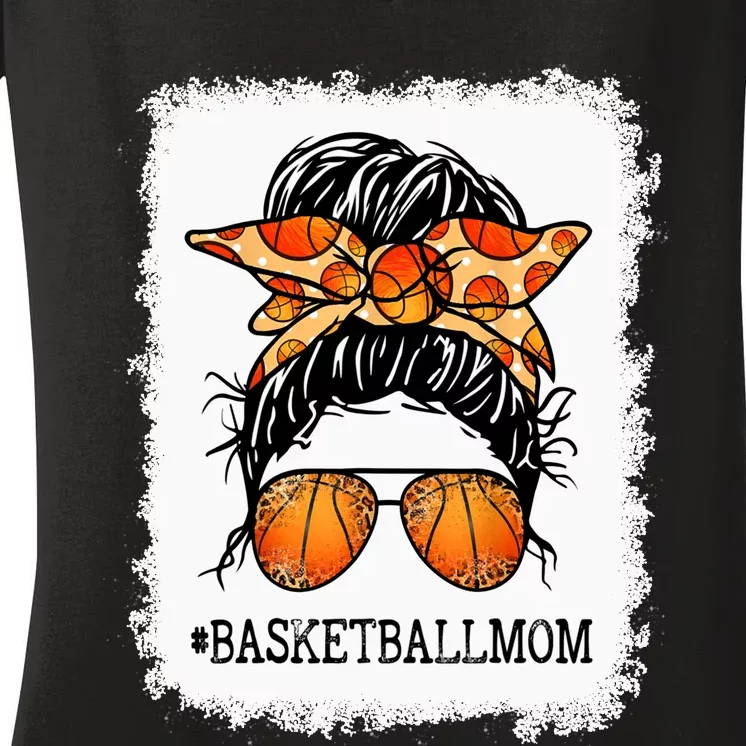 Bleached Basketball Mom Messy Bun Player Mom Mothers Day Long Women's V-Neck T-Shirt