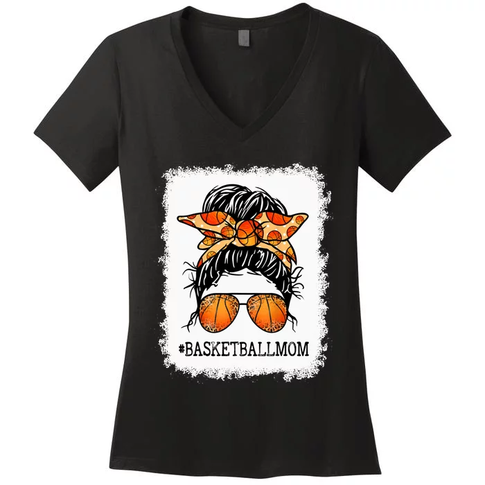 Bleached Basketball Mom Messy Bun Player Mom Mothers Day Long Women's V-Neck T-Shirt