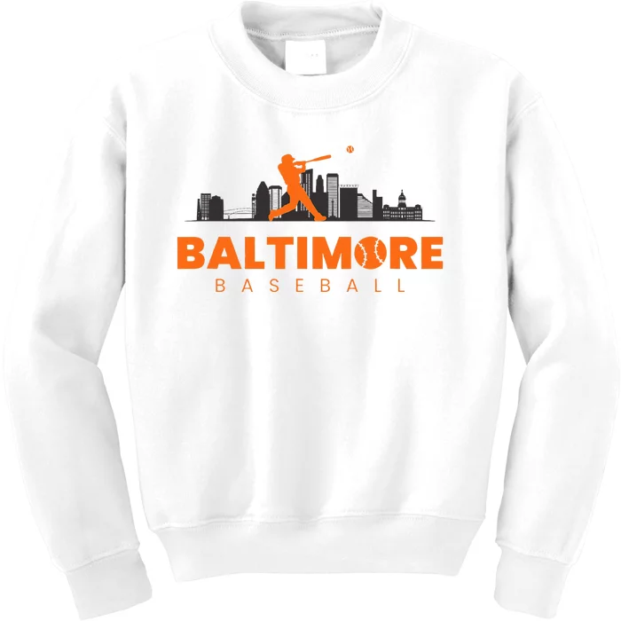 Baltimore Baseball Minimalist City Skyline Kids Sweatshirt