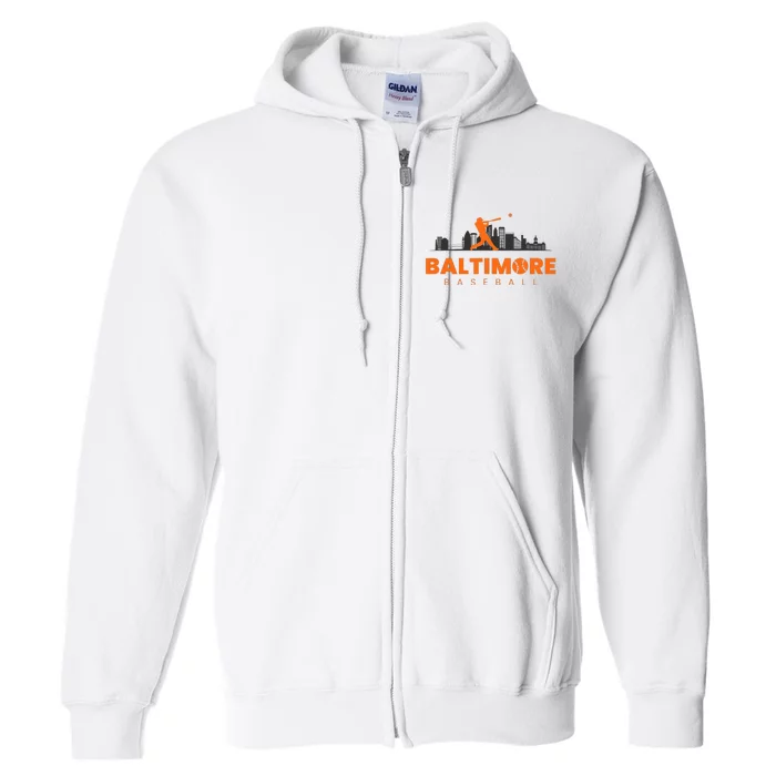 Baltimore Baseball Minimalist City Skyline Full Zip Hoodie