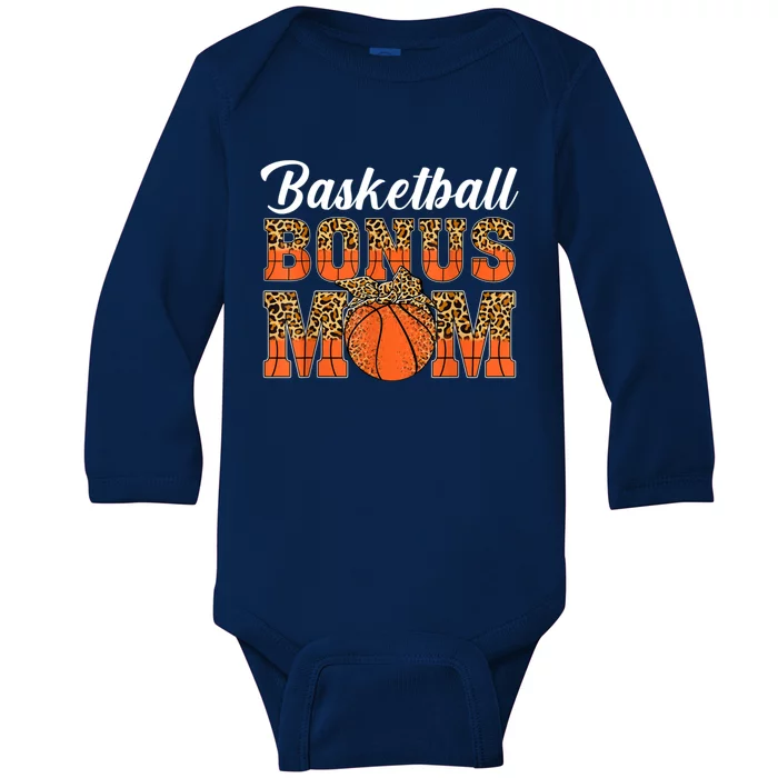 Basketball Bonus Mom Game Day Leopard Basketball Mothers Day Baby Long Sleeve Bodysuit