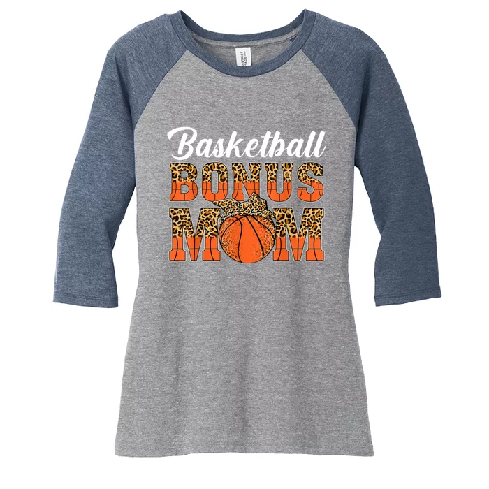 Basketball Bonus Mom Game Day Leopard Basketball Mothers Day Women's Tri-Blend 3/4-Sleeve Raglan Shirt