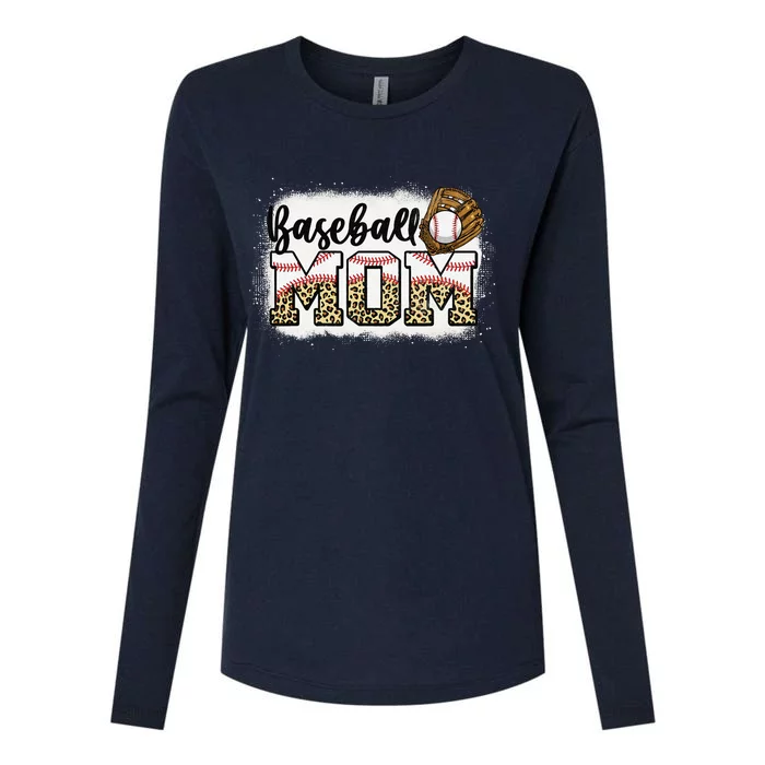 Bleached Baseball Mom Leopard MotherS Day Womens Cotton Relaxed Long Sleeve T-Shirt