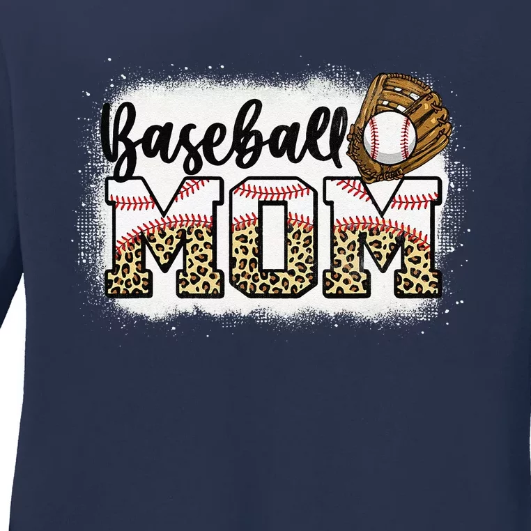 Bleached Baseball Mom Leopard MotherS Day Ladies Long Sleeve Shirt