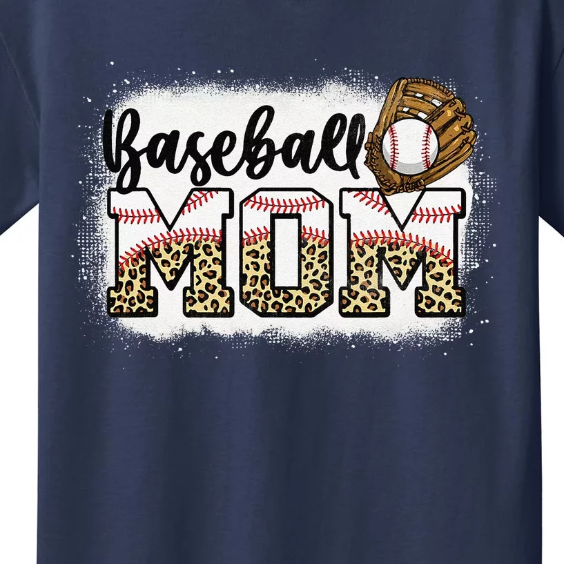 Bleached Baseball Mom Leopard MotherS Day Kids T-Shirt