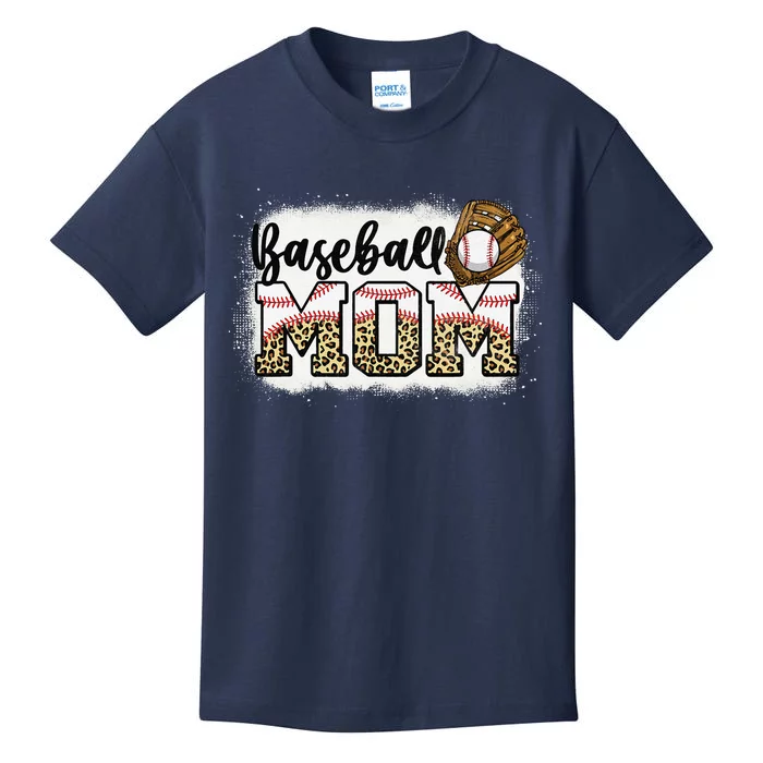 Bleached Baseball Mom Leopard MotherS Day Kids T-Shirt