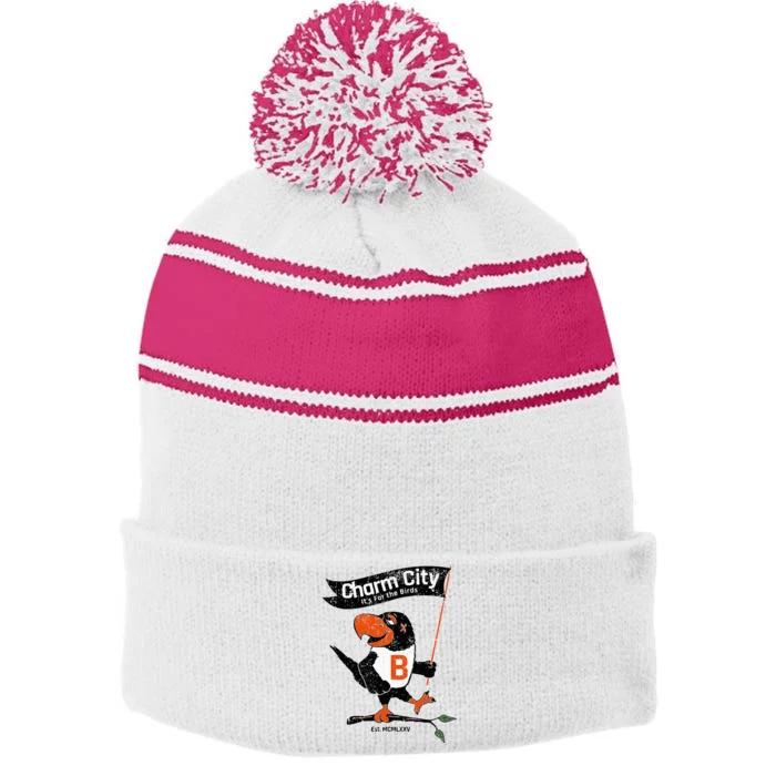 Baltimore Birds Maryland Charm City Pride Novelty Stripe Pom Pom Beanie